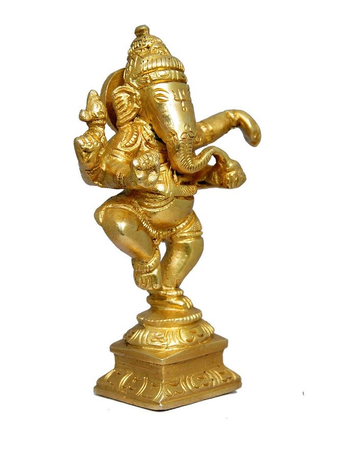 CRAFTHUT Brass Lord Ganesha Idol in Dancing Pose - Golden Ganpati/Vigneshwara Murti for Mandir, Home Decor & Auspicious Gifting (1.2 x 2.8 x 4.5 in) 300g - Image 2